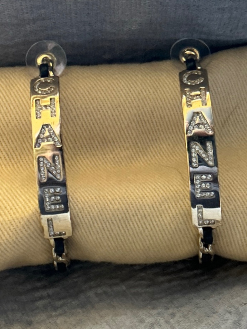 Chanel Lambskin CC Chain Hoop Earrings Gold/Black